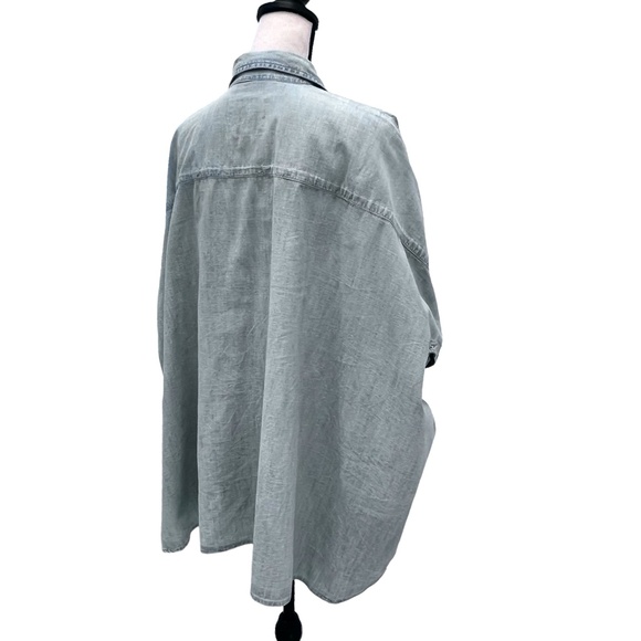 R13 FADED DENIM BLUE OVERSIZED BOXY BUTTON UP SHORT SLEEVE SHIRT - Picture 9 of 16